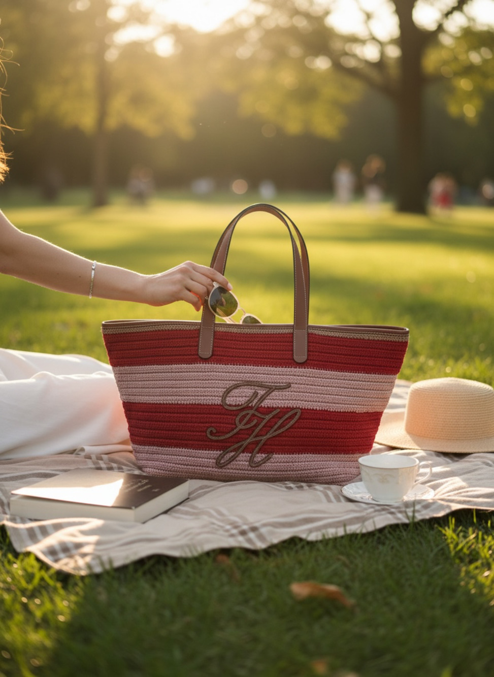 Tommy Hilfiger Woven Stripe Logo Appliquรฉ Tote Bag